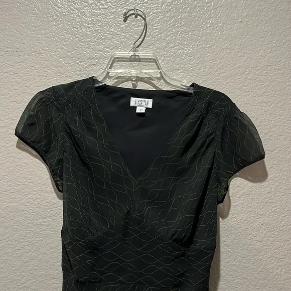 Ann Taylor LOFT Black Dress Midi Geometric Print Flowy with Belt Size 4 - Picture 4 of 14